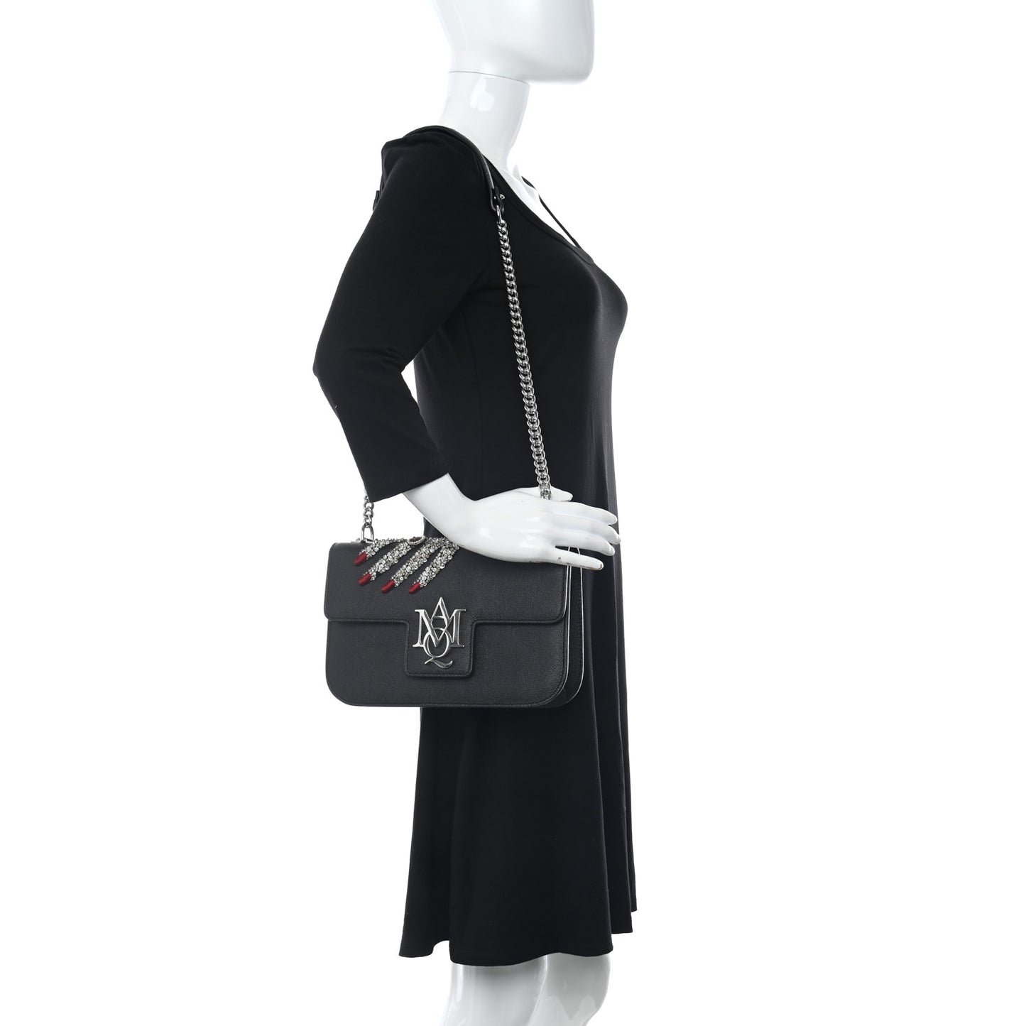 Grained Calfskin Hand Appliqued Medium Insignia Flap Black