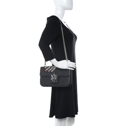 Alexander McQueen Grained Calfskin Hand Appliqued Medium Insignia Flap Black 2 of 15