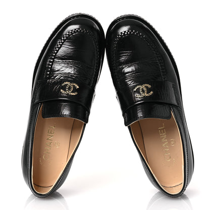 Chanel Shiny Crumpled Calfskin CC Mocassin Loafers 39 Black 2 of 11