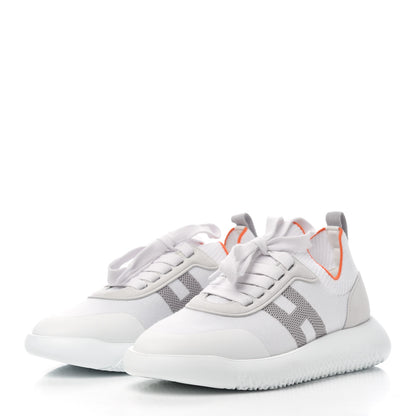 Hermes Knit Suede Goatskin Womens Crew Sneakers 36 White Gris 3 of 7