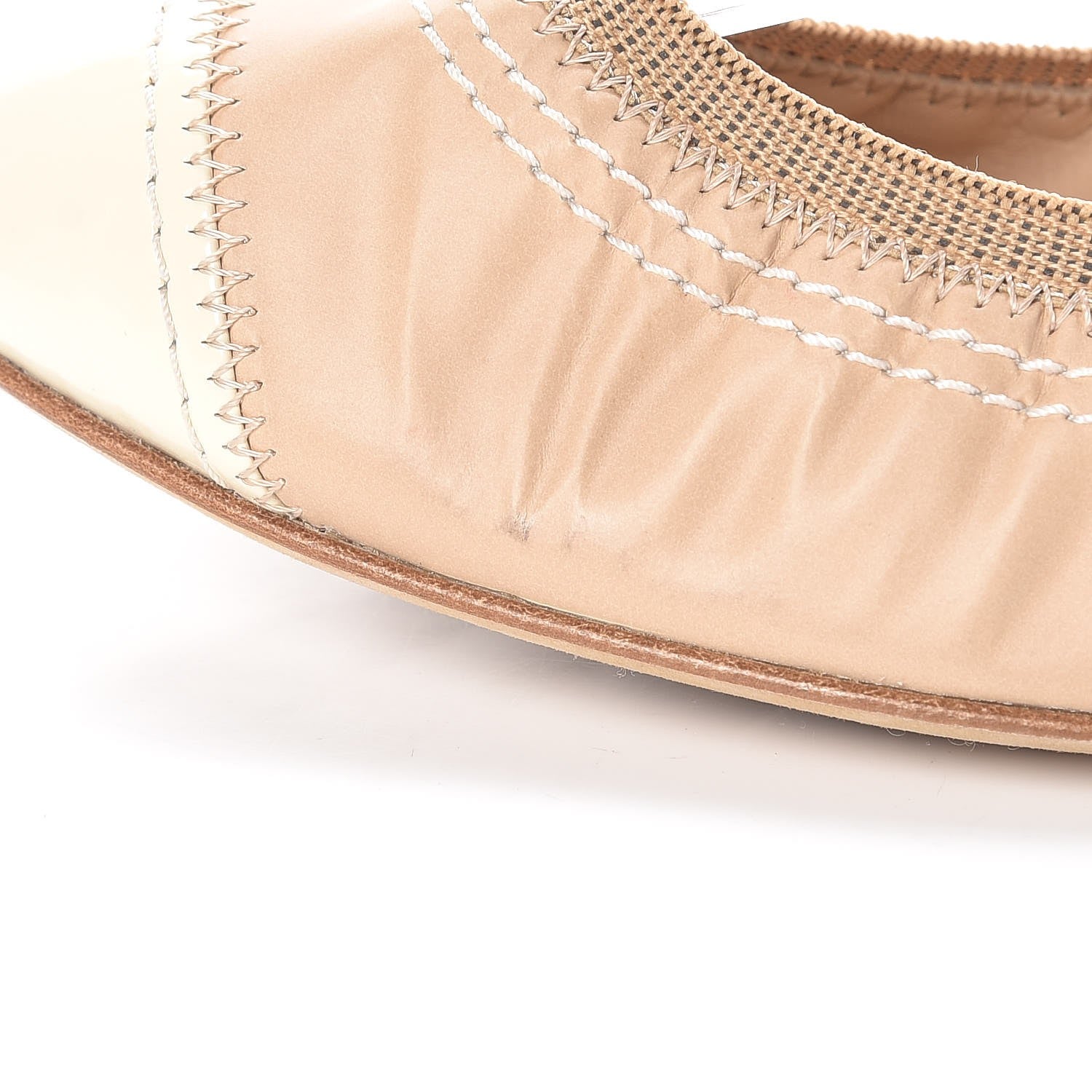 Chanel Lambskin Patent CC Elastic Cap Toe Ballerina Flats 37.5 Light Beige 8 of 10