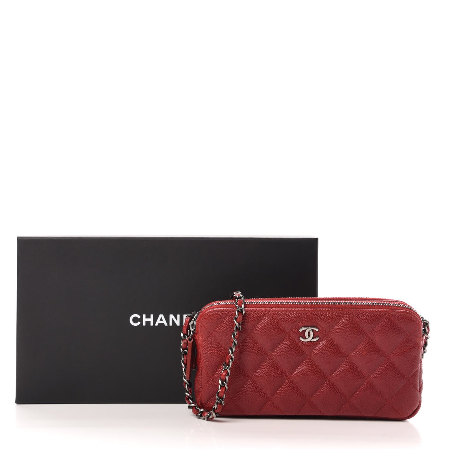 Caviar Quilted Small Clutch With Chain Red
