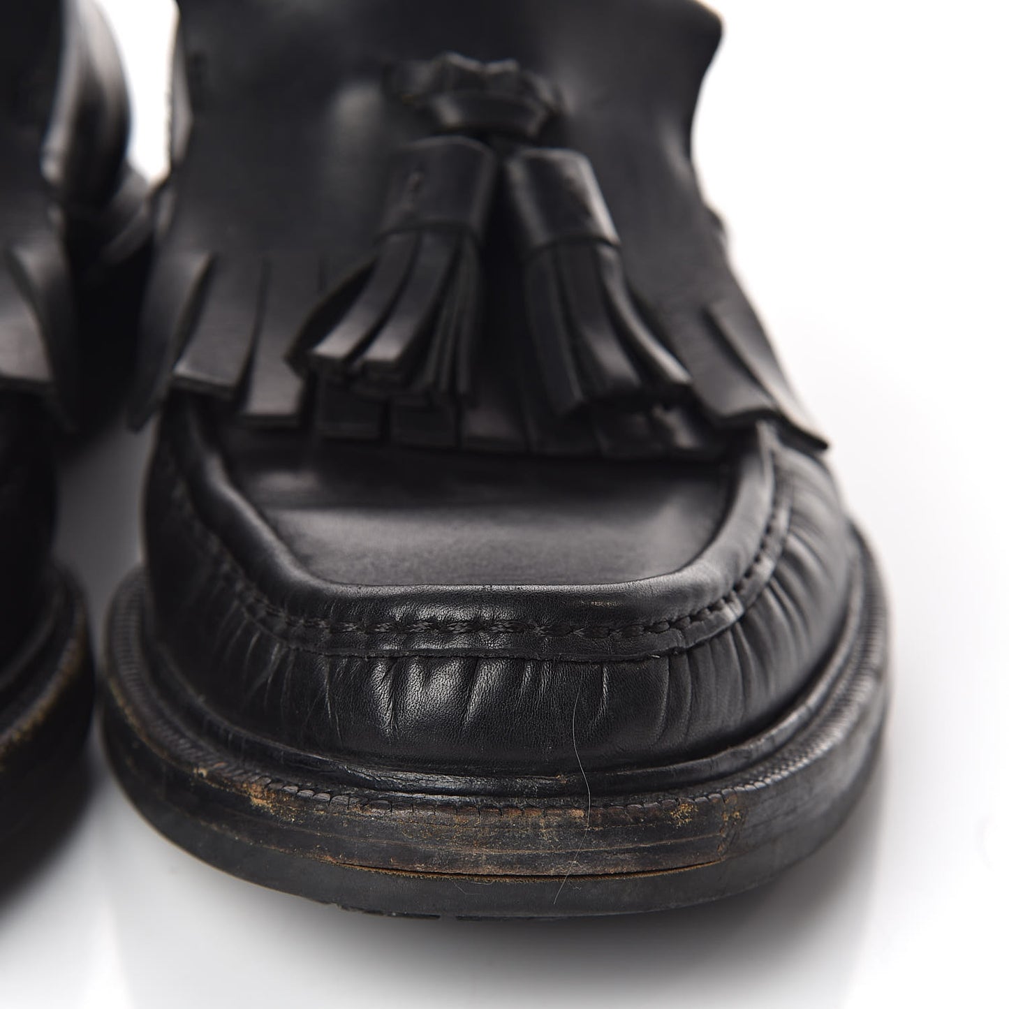 Calfskin Mens Tassel Fringe Loafers 7.5 Black