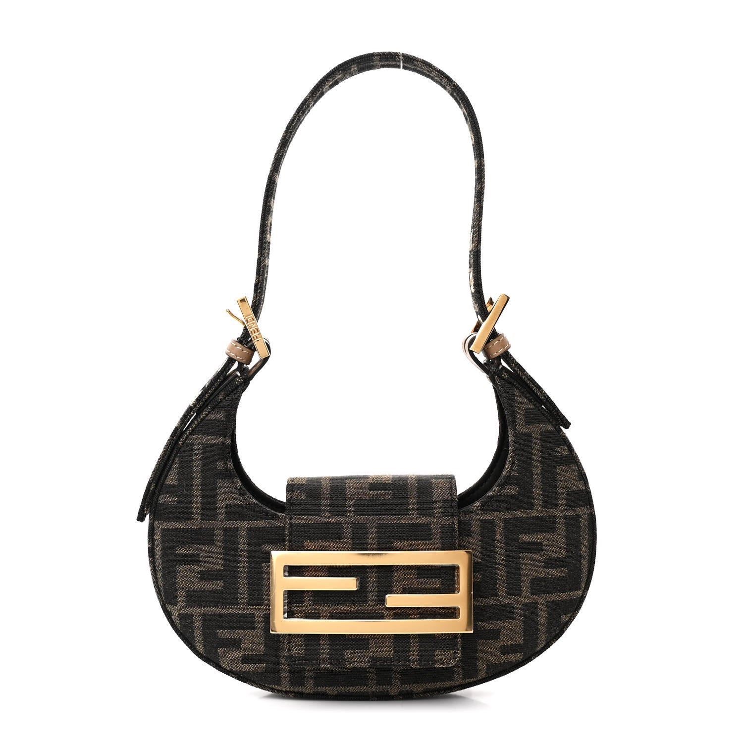 Fendi Fabric Jacquard FF 1974 Mini Cookie Hobo Bag Tobacco Moro 1 of 10