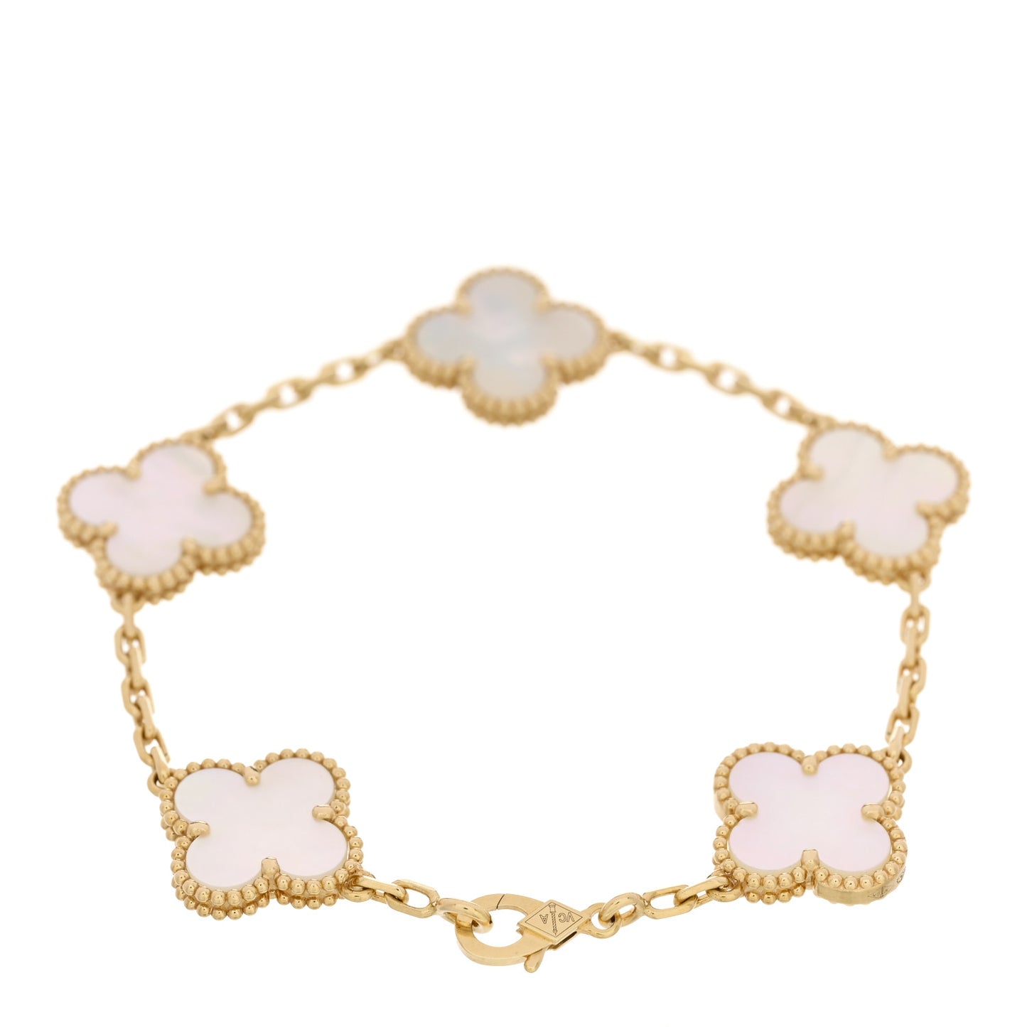 18K Yellow Gold Mother of Pearl 5 Motifs Vintage Alhambra Bracelet