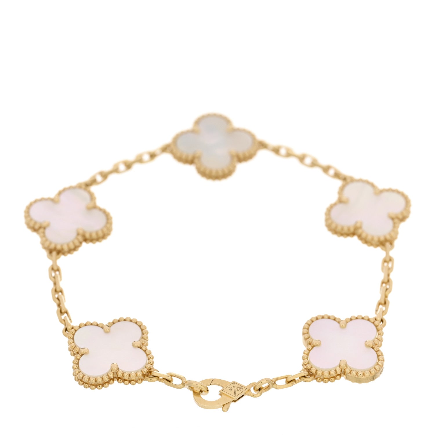 Van Cleef & Arpels 18K Yellow Gold Mother of Pearl 5 Motifs Vintage Alhambra Bracelet 2 of 4