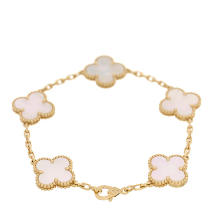 Van Cleef & Arpels 18K Yellow Gold Mother of Pearl 5 Motifs Vintage Alhambra Bracelet 2 of 4