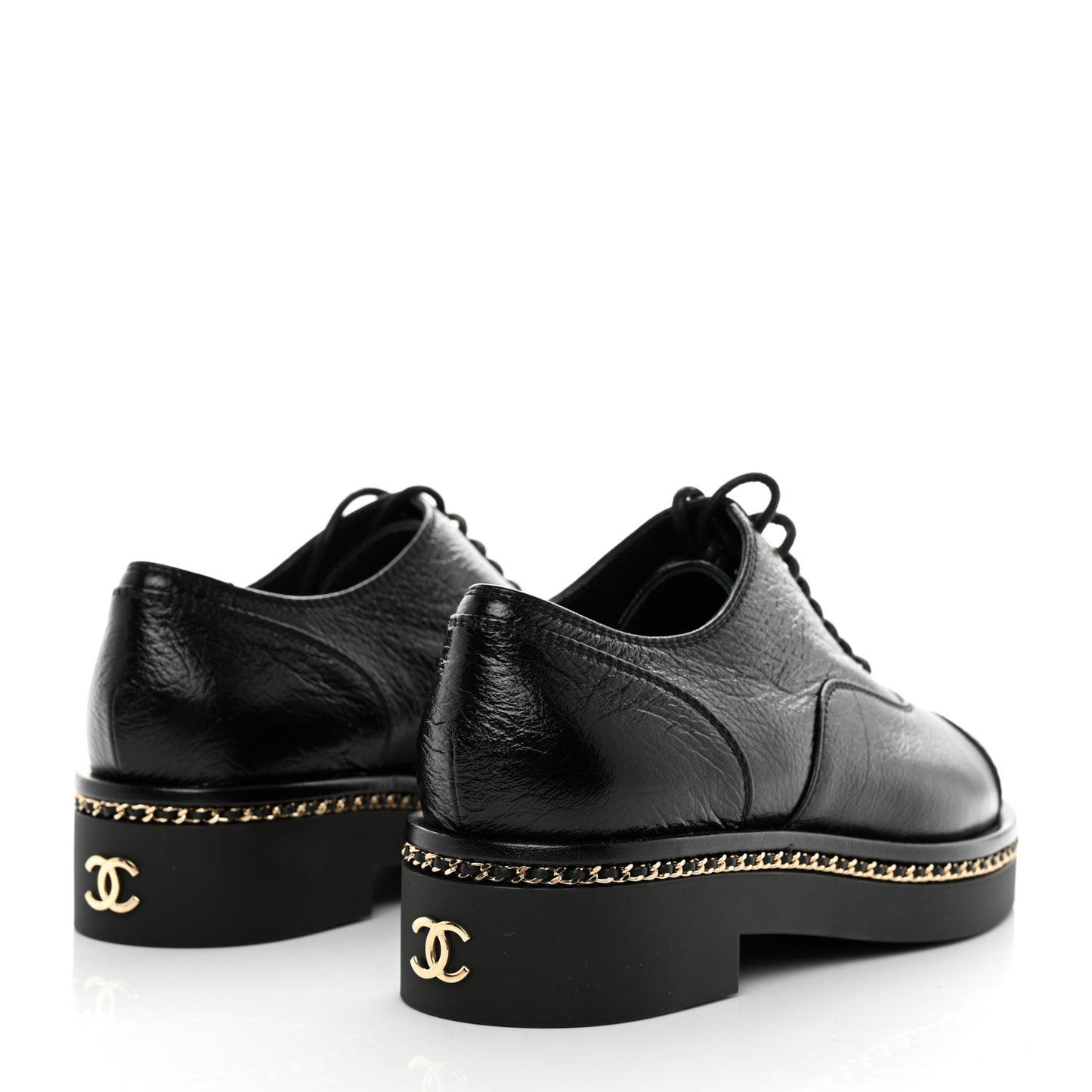 Shiny Crumpled Lambskin CC Lace Up Oxfords 36.5 Black