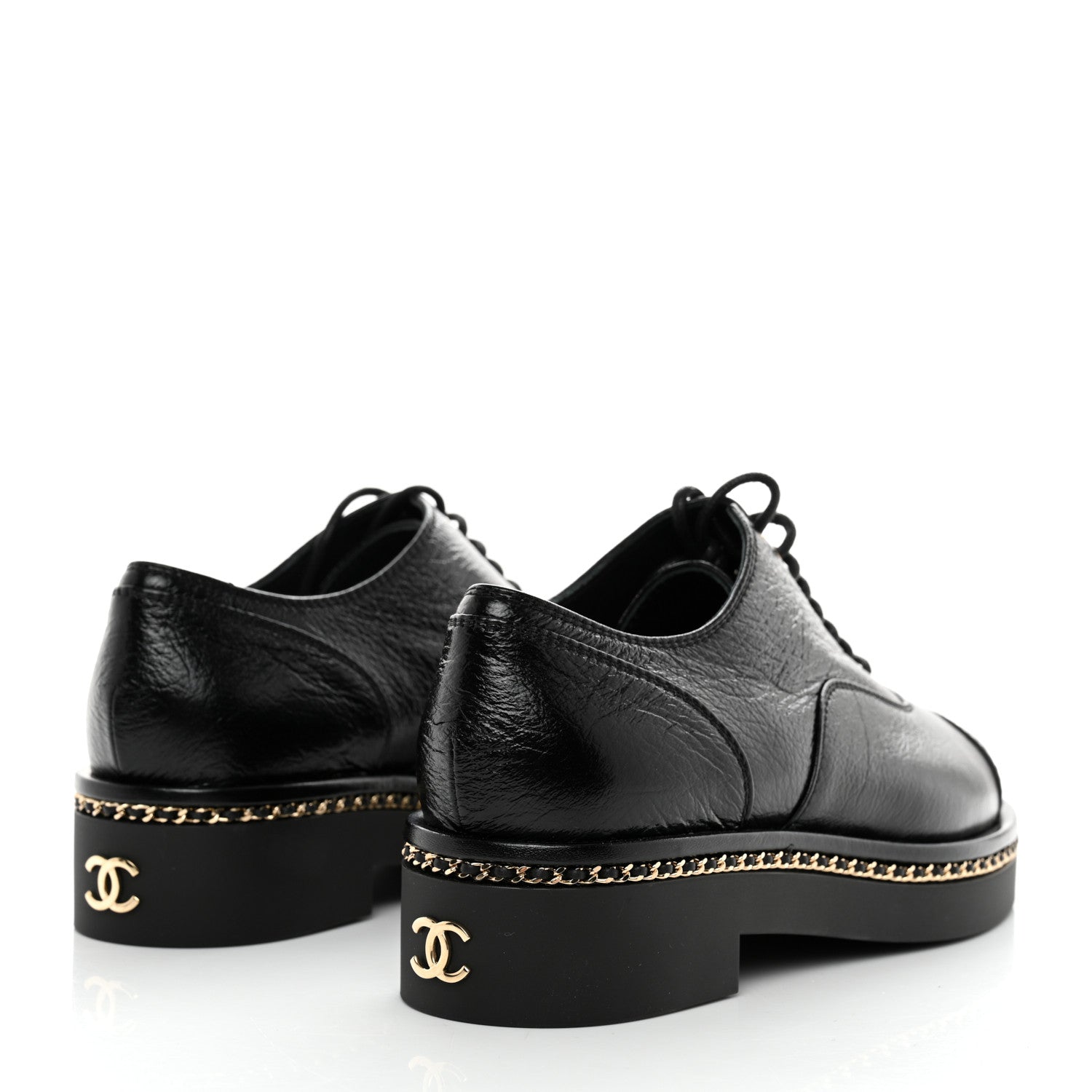 Chanel Shiny Crumpled Lambskin CC Lace Up Oxfords 36.5 Black 4 of 8