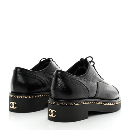 Chanel Shiny Crumpled Lambskin CC Lace Up Oxfords 36.5 Black 4 of 8