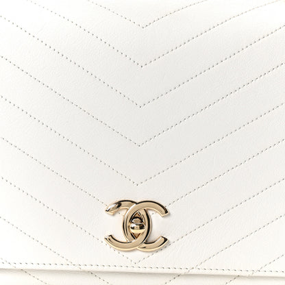 Chanel Grained Calfskin Stitched Medium Chevron Chic Top Handle Flap White 8 of 10