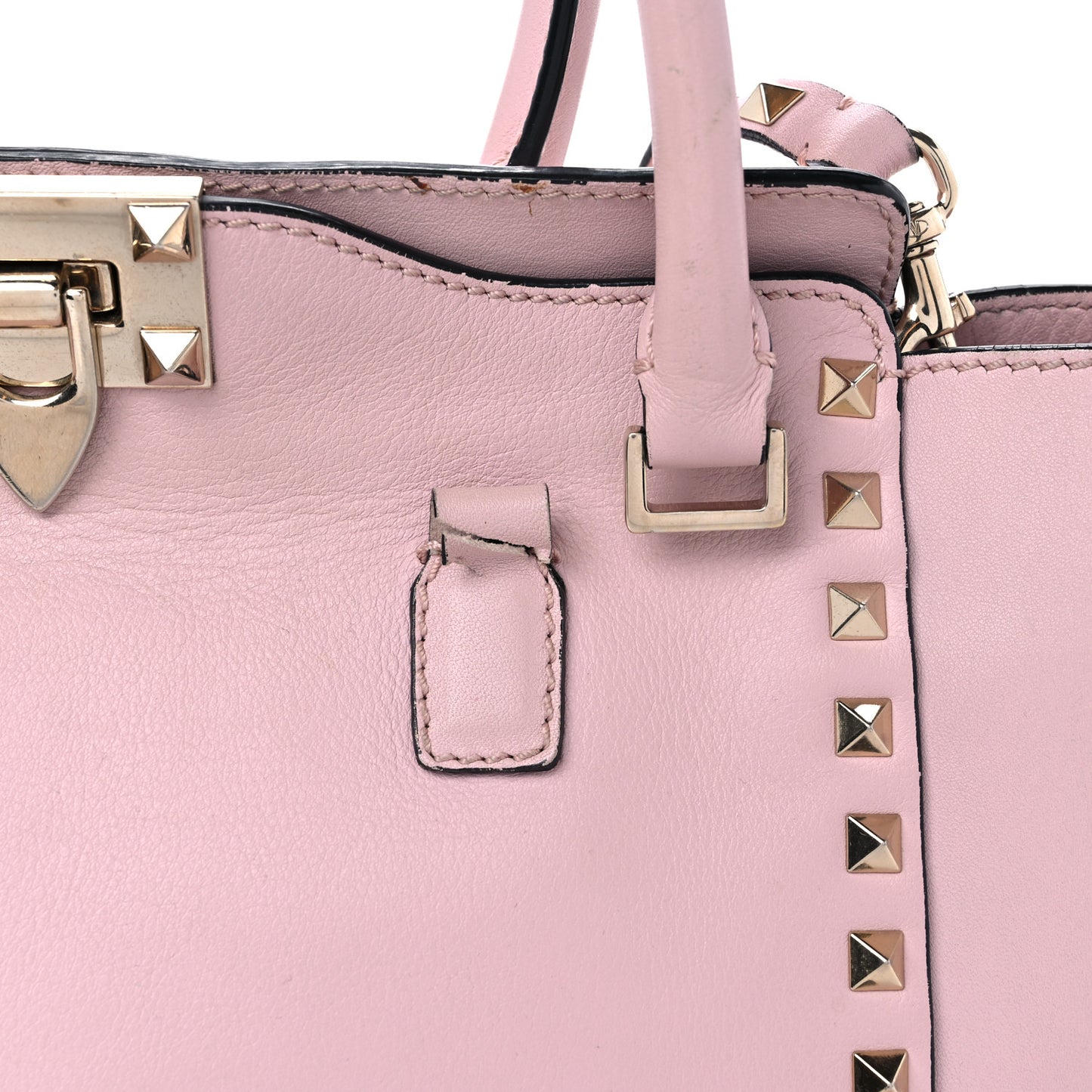 Vitello Small Rockstud Double Handle Tote Water Rose