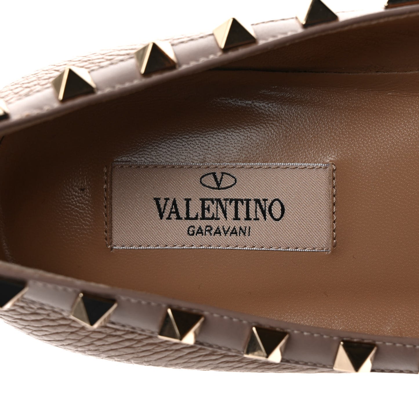 Pebbled Calfskin Rockstud Ballerina Flats 38.5 Poudre