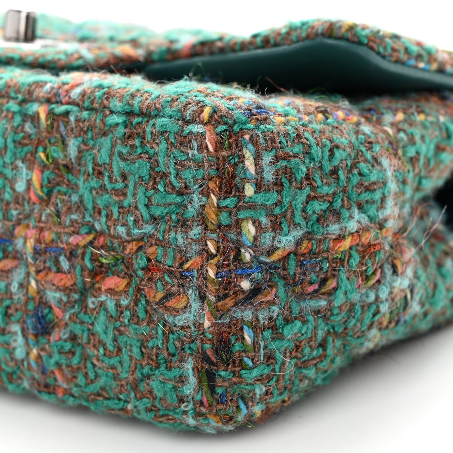 Tweed Quilted Mini Rectangular Flap Green