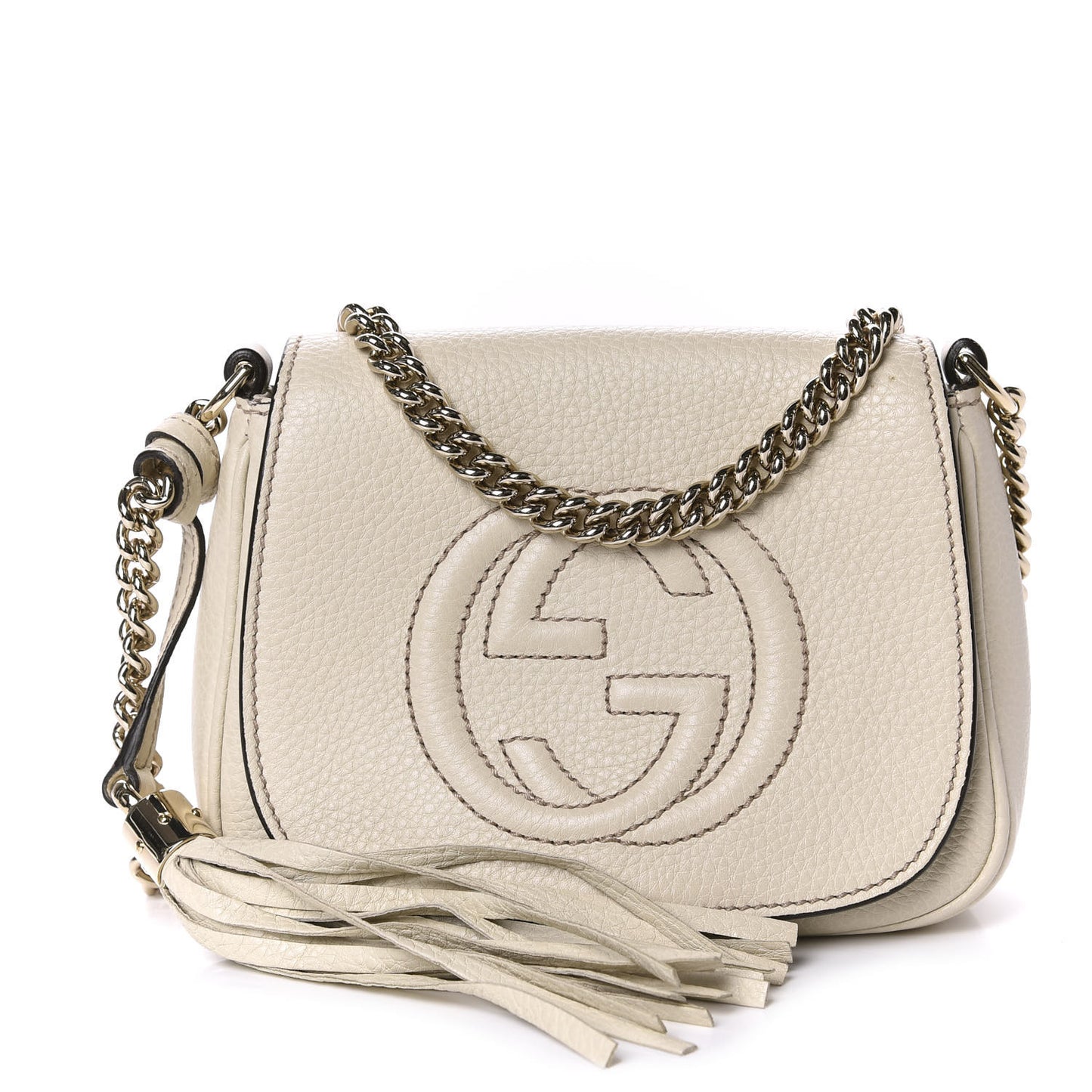 Pebbled Calfskin Small Soho Flap Crossbody Off White