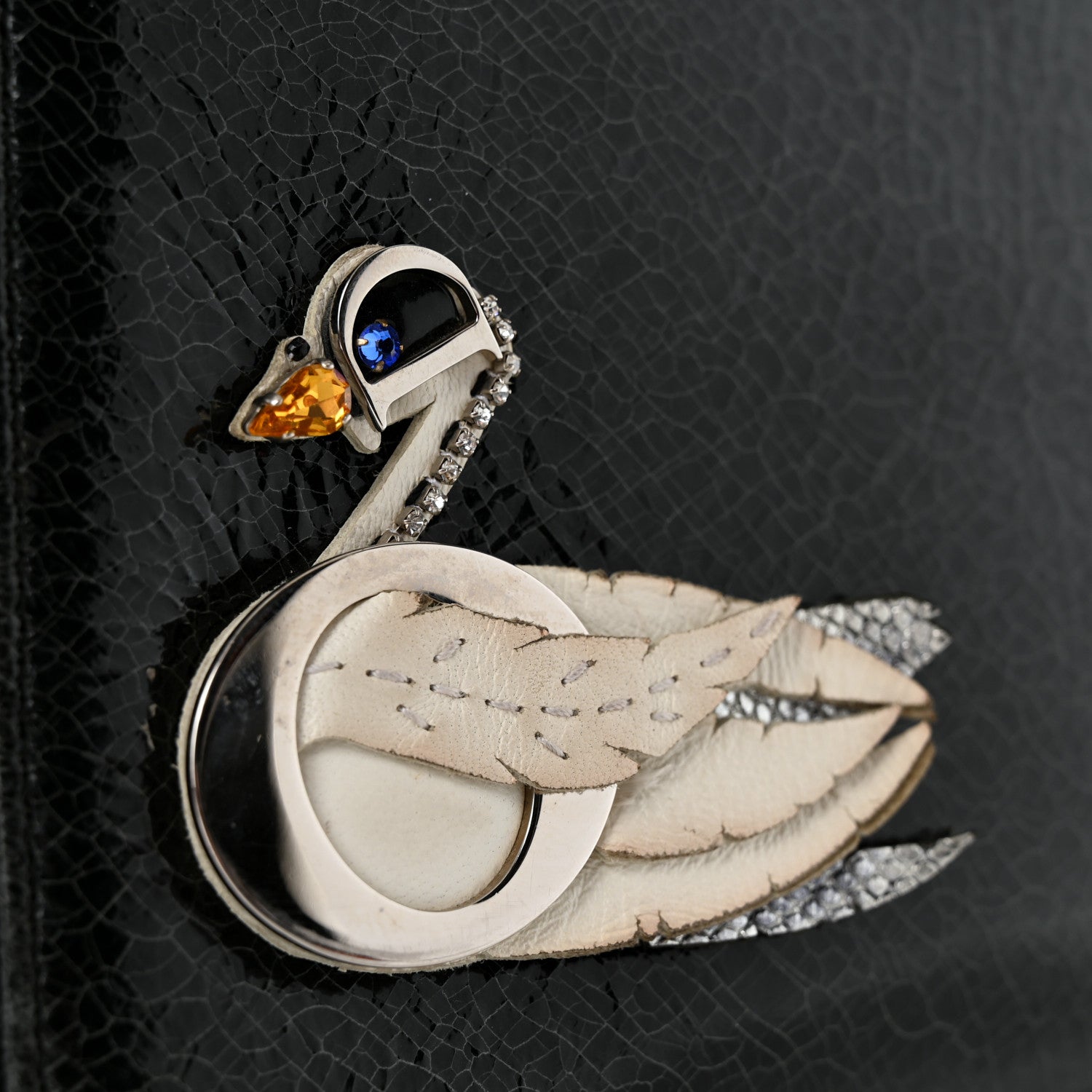 Christian Dior Ceramic Effect Deerskin Jeweled Swan Lady Dior