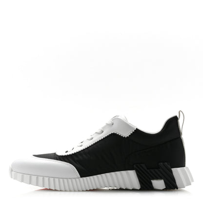 Hermes Ripstop Fabric Calfskin Mens Bouncing Sneakers 43 Black White 1 of 9