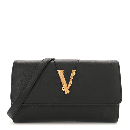 Versace Grained Calfskin Virtus Wallet On Chain Black 1 of 13
