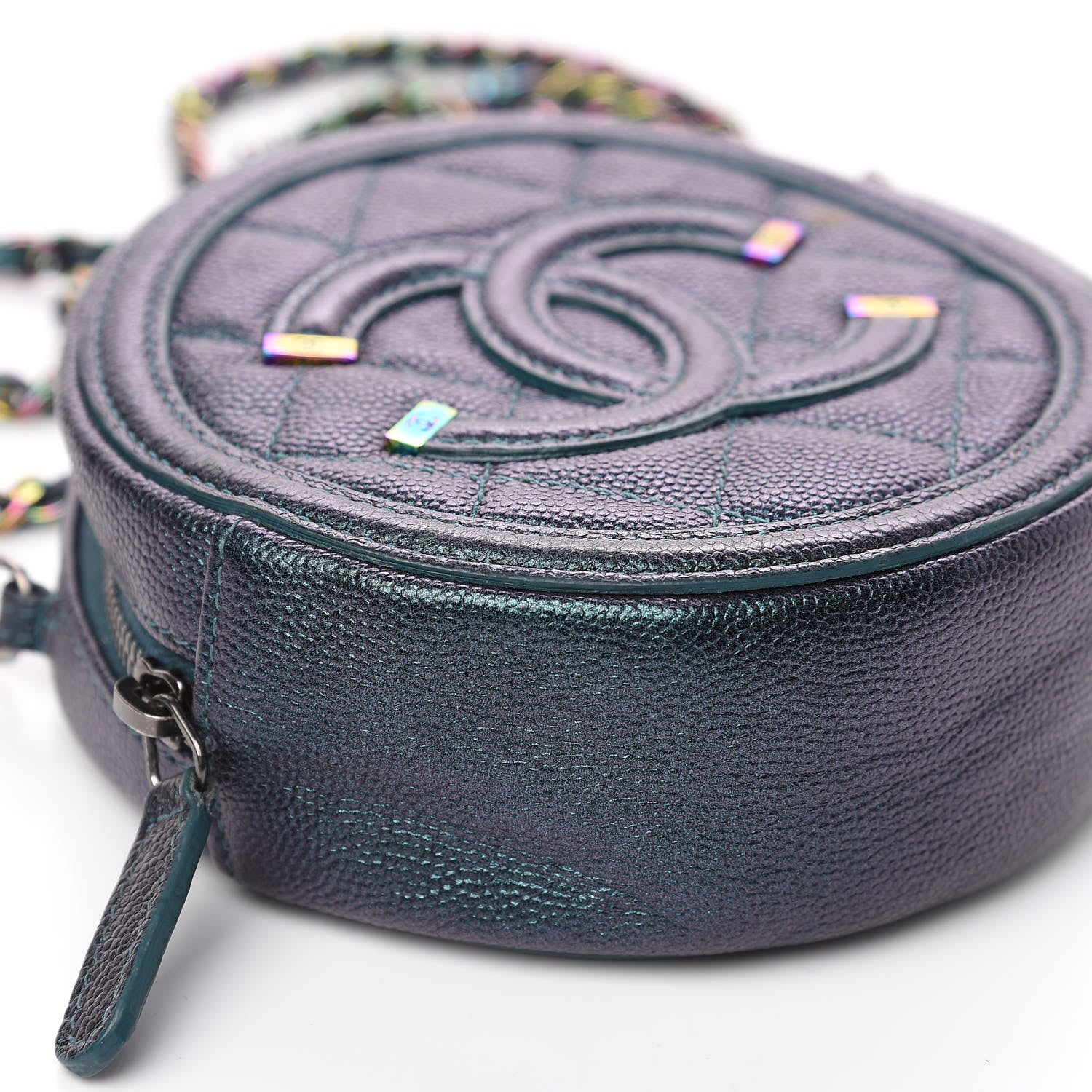 Chanel Iridescent Caviar Quilted Round Filigree Crossbody Dark Turquoise 8 of 10