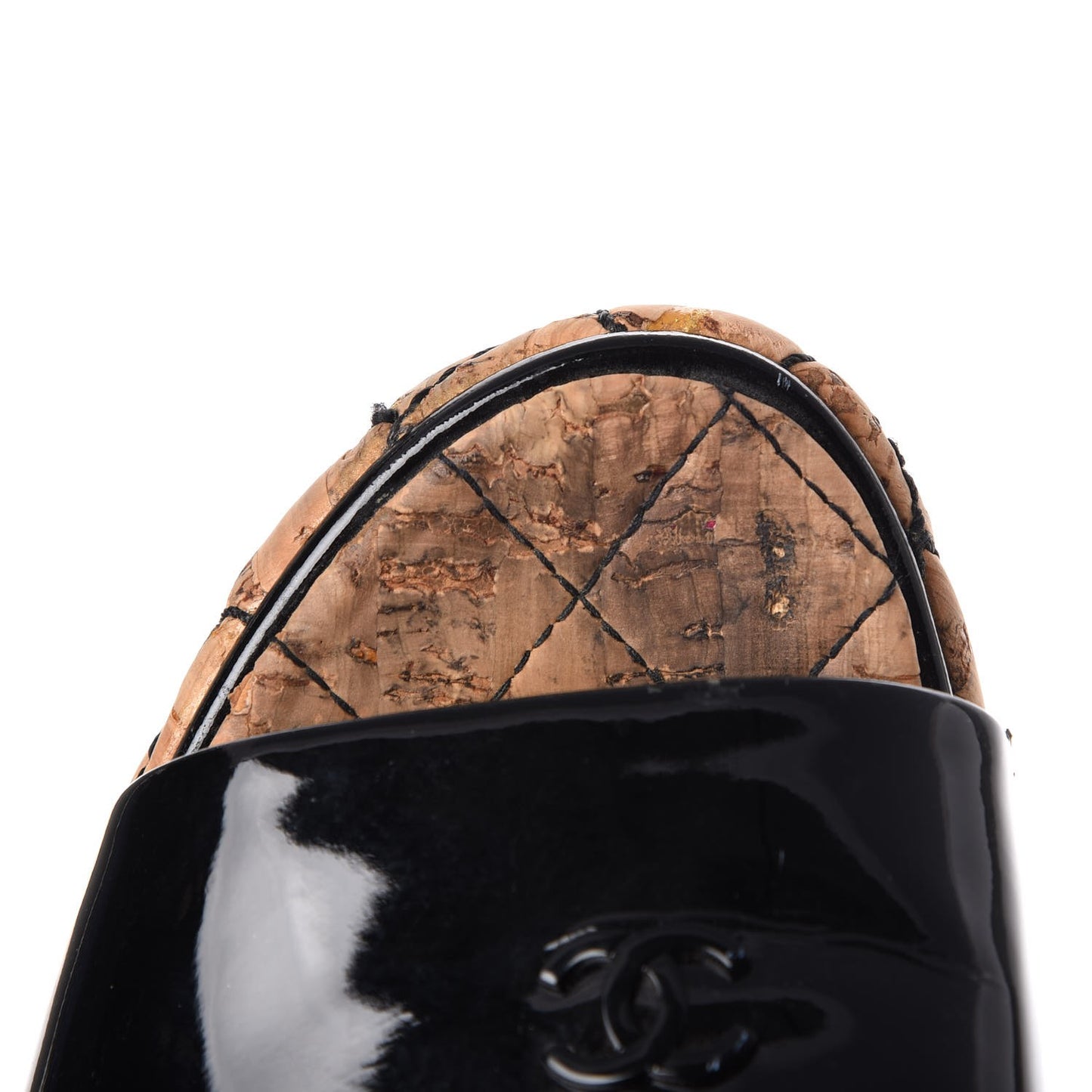 Patent Cork Quilted CC Wedge Mule Sandals 38 Black
