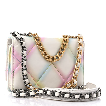 Chanel Goatskin Printed Quilted Chanel 19 Wallet On Chain WOC White Multicolor 3 of 13