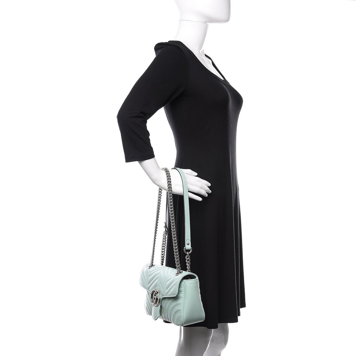 Calfskin Matelasse Small GG Marmont Shoulder Bag Water Green