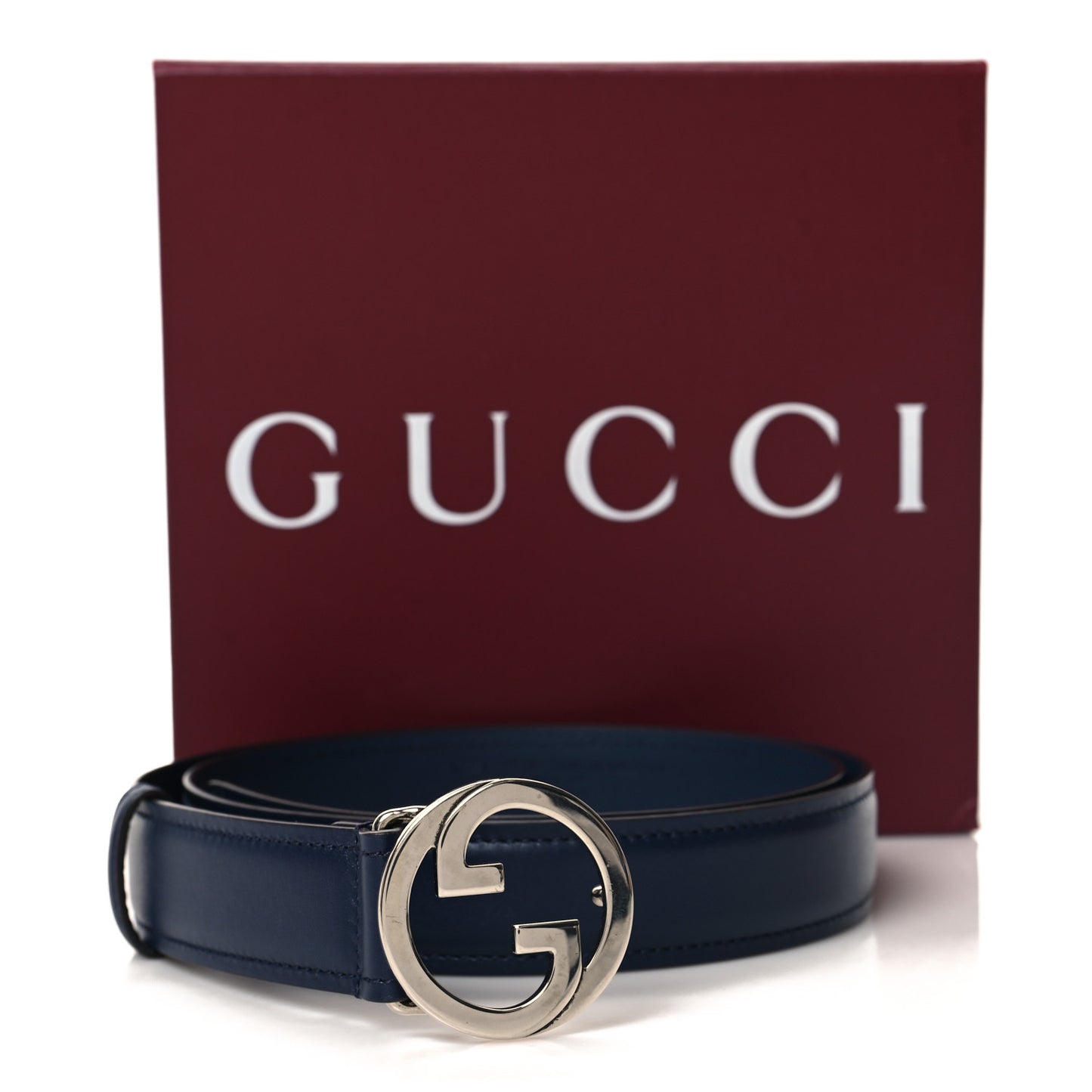 Lux Calfskin Blondie Interlocking G 30mm Belt 90 36 Blue Agata