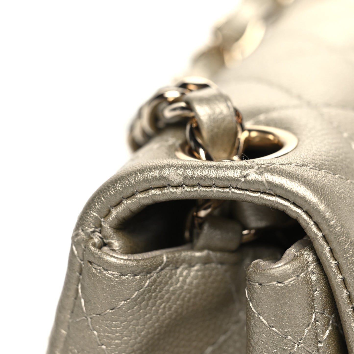 Metallic Caviar Quilted Mini Square Flap Light Gold