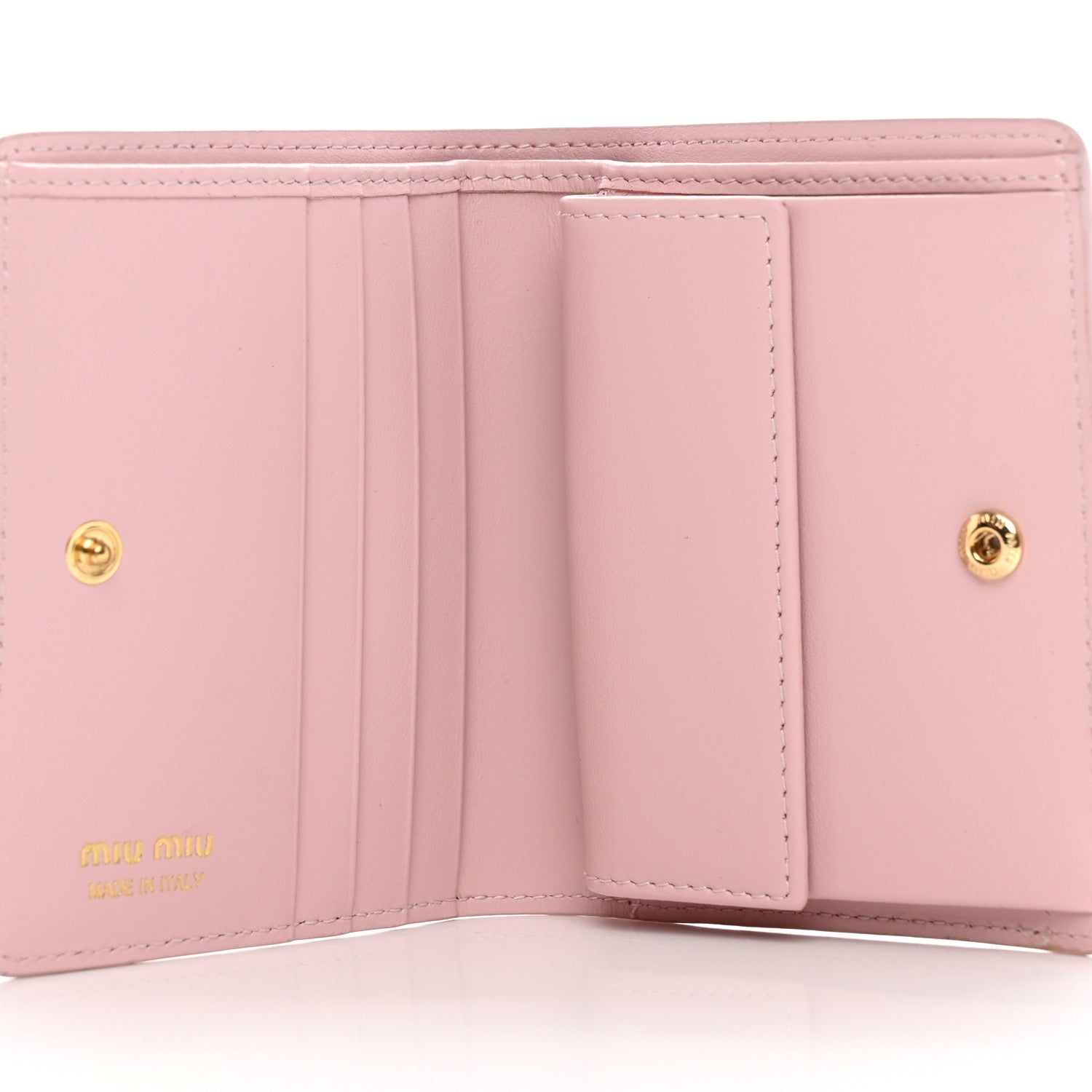 Miu Miu Calfskin Logo Embossed Bi-Fold Compact Wallet Alabastro 5 of 9