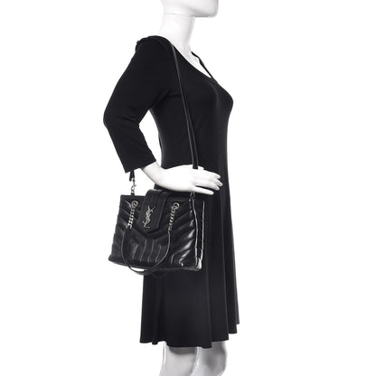 Saint Laurent Calfskin Y Quilted Monogram Small Loulou Shopper Black 3 of 11