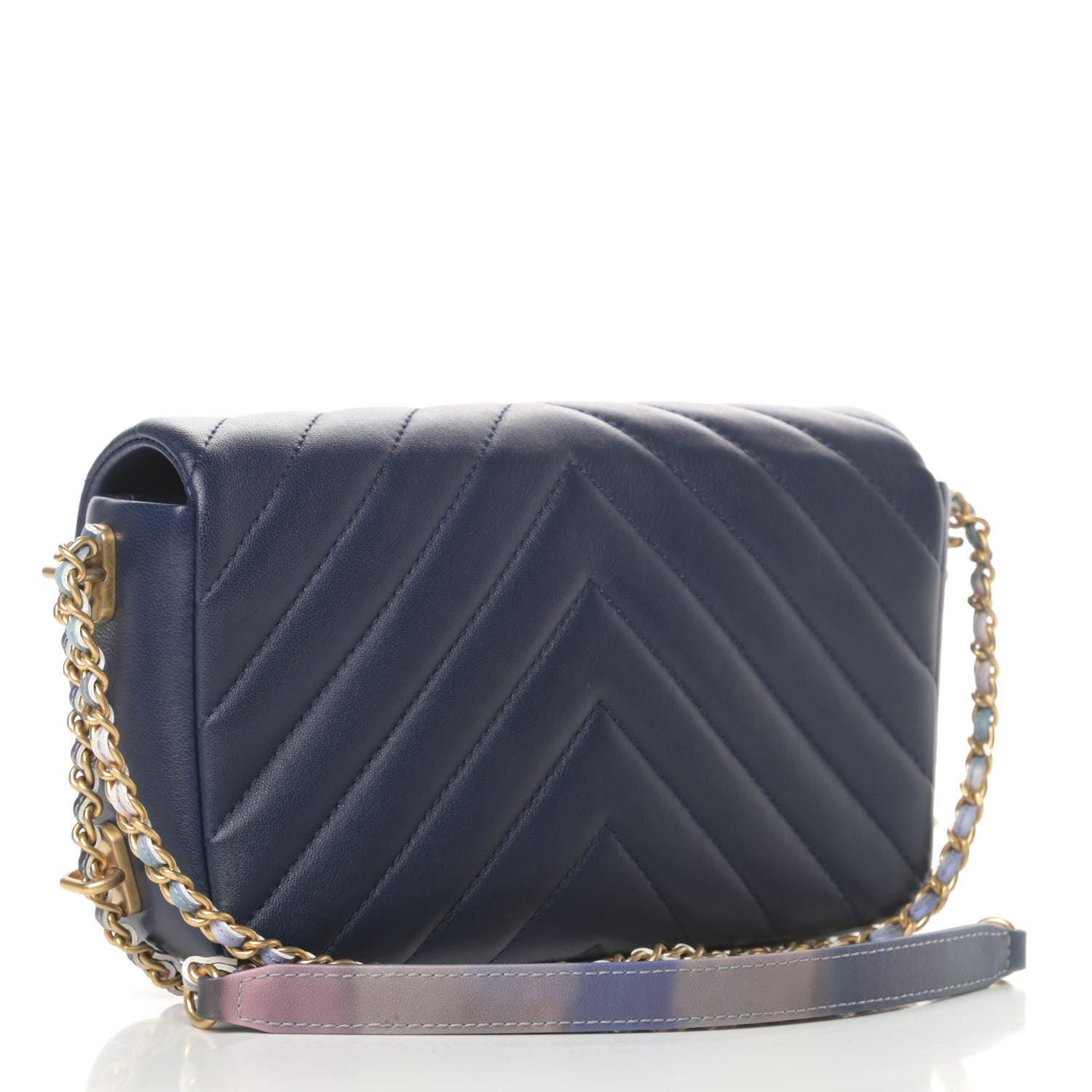 Chanel Lambskin Chevron Quilted Mini Chain Around Rectangular Flap Blue 3 of 10