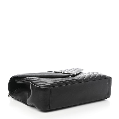 Saint Laurent Sheepskin Matelasse Chevron Monogram Monochrome Large College Satchel Black 4 of 9