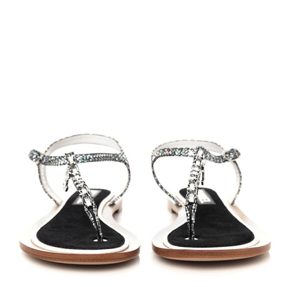 Chanel Goatskin Velvet Fantasy CC Chain Thong Sandals 38.5 Silver Ivory 2 of 9