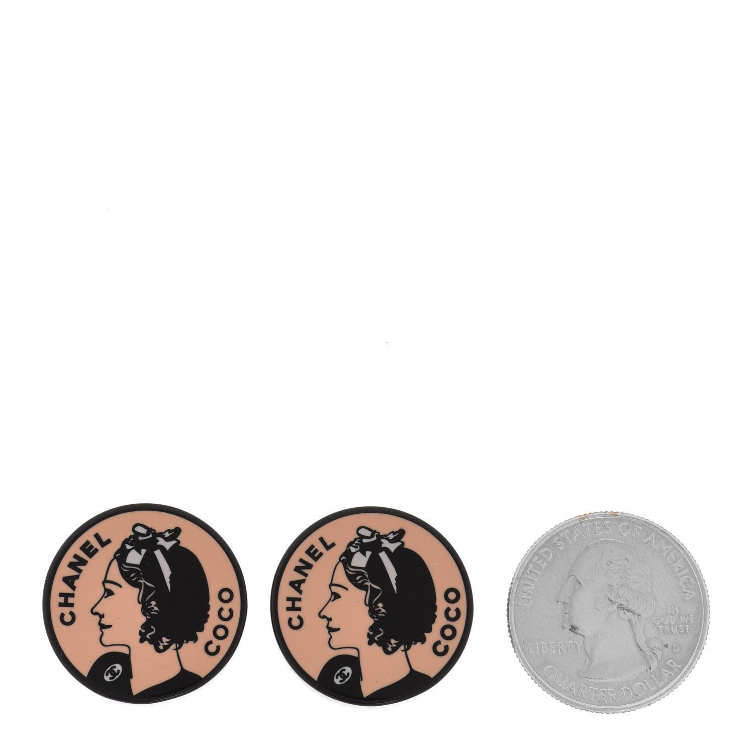 Chanel Resin Coco Round Clip On Earrings Beige Black 2 of 4