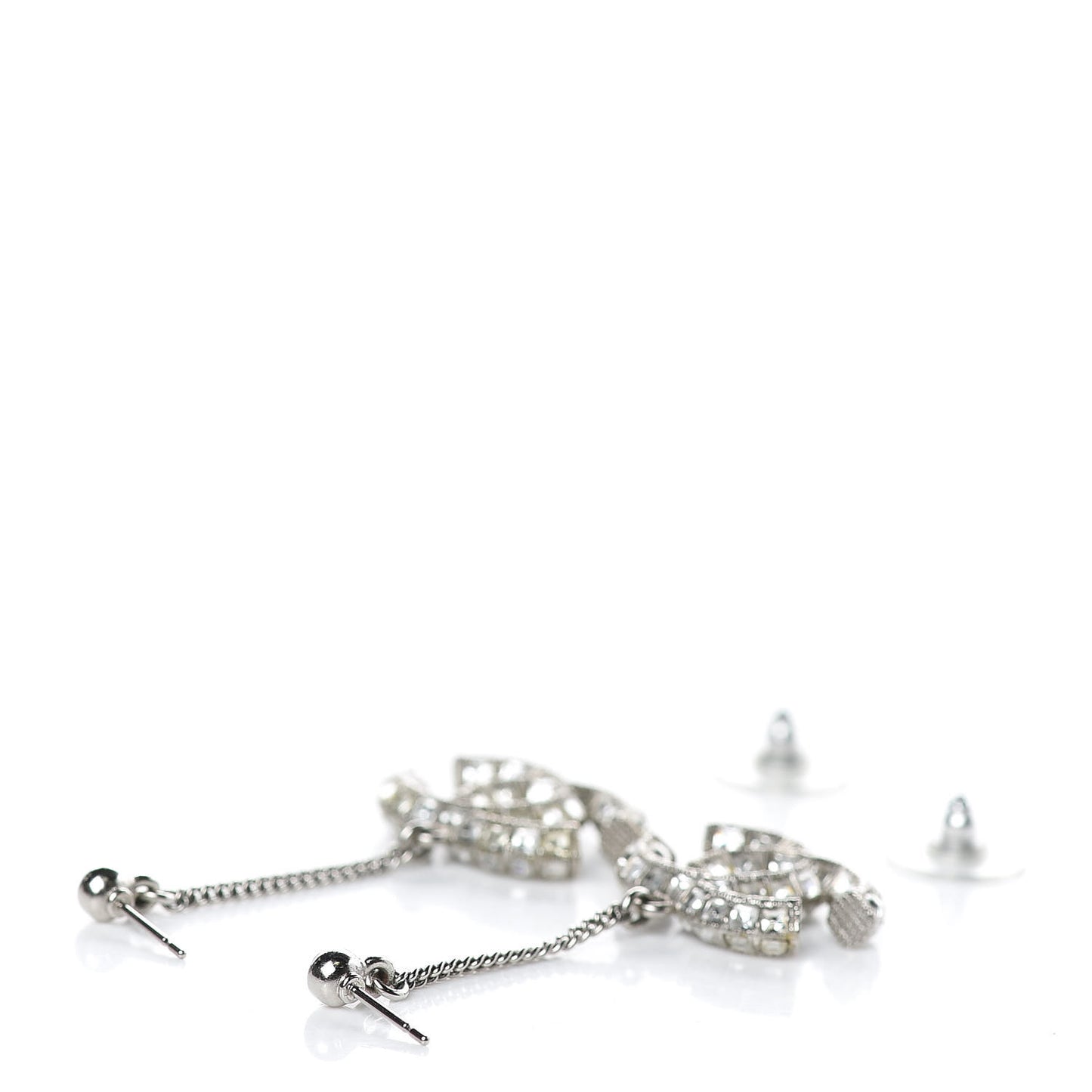 Baguette Crystal CC Drop Earrings Silver