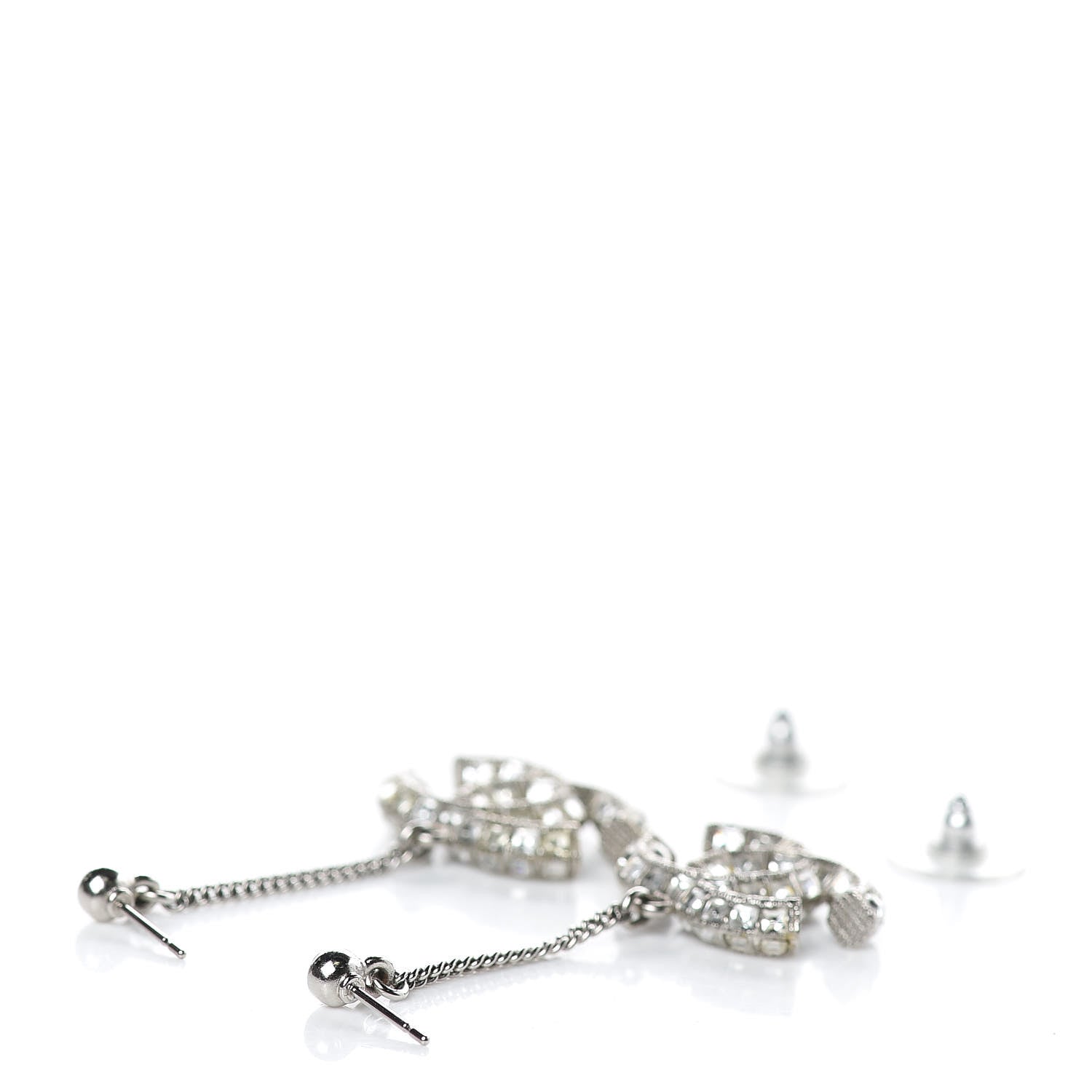 Chanel Baguette Crystal CC Drop Earrings Silver 4 of 4