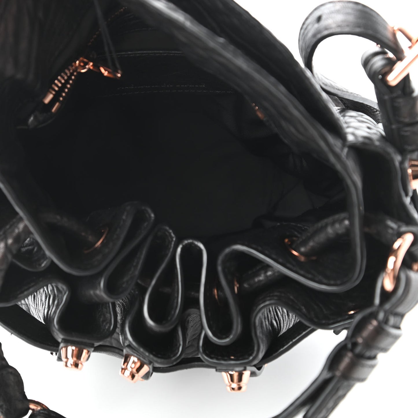 Pebbled Lambskin Diego Bucket Black Rose Gold Hardware