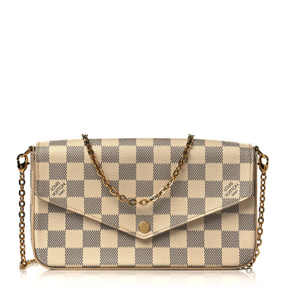 Louis Vuitton Damier Azur Pochette Felicie Chain Wallet Rose Ballerine 1 of 9