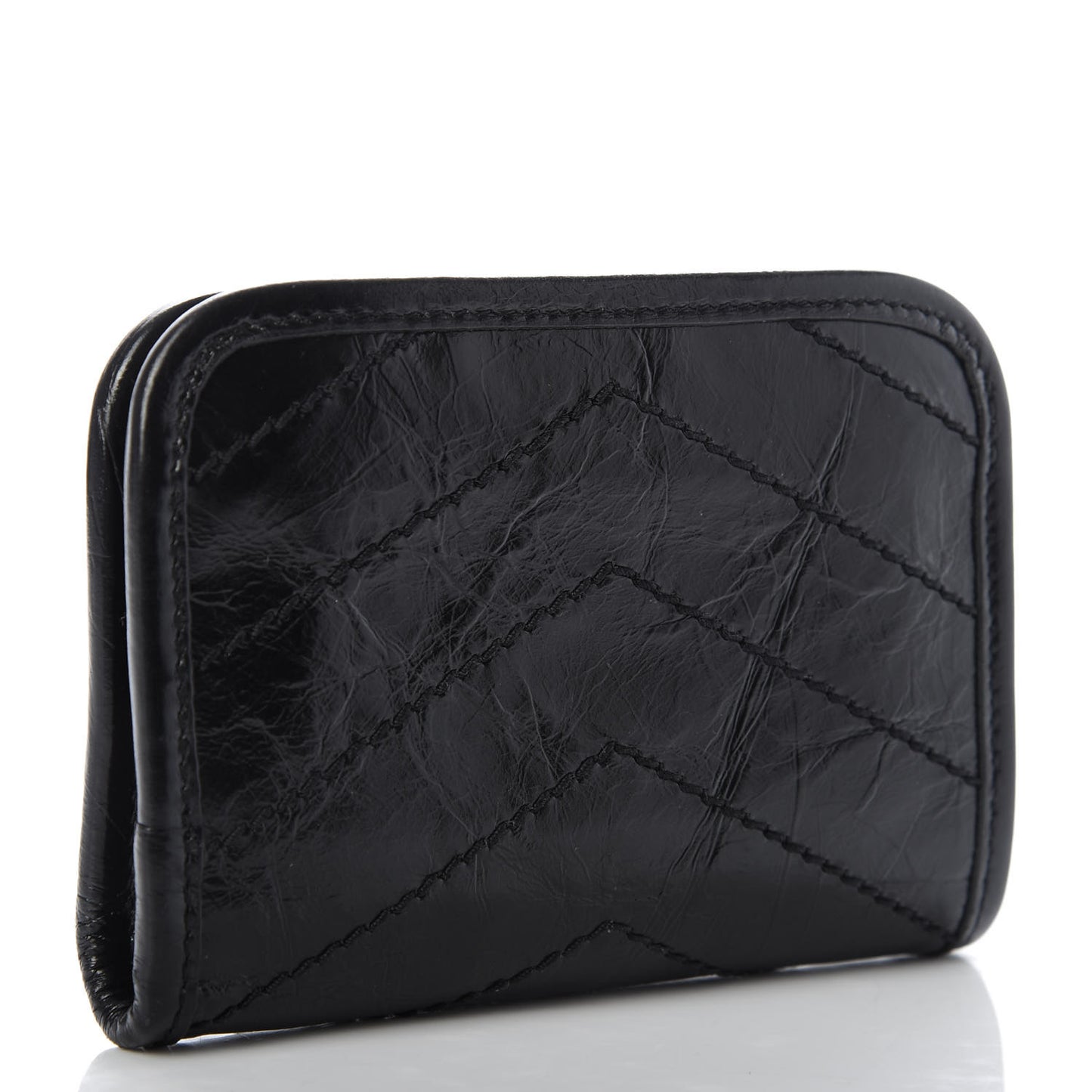 Crinkled Calfskin Matelasse Monogram Niki Card Holder Black
