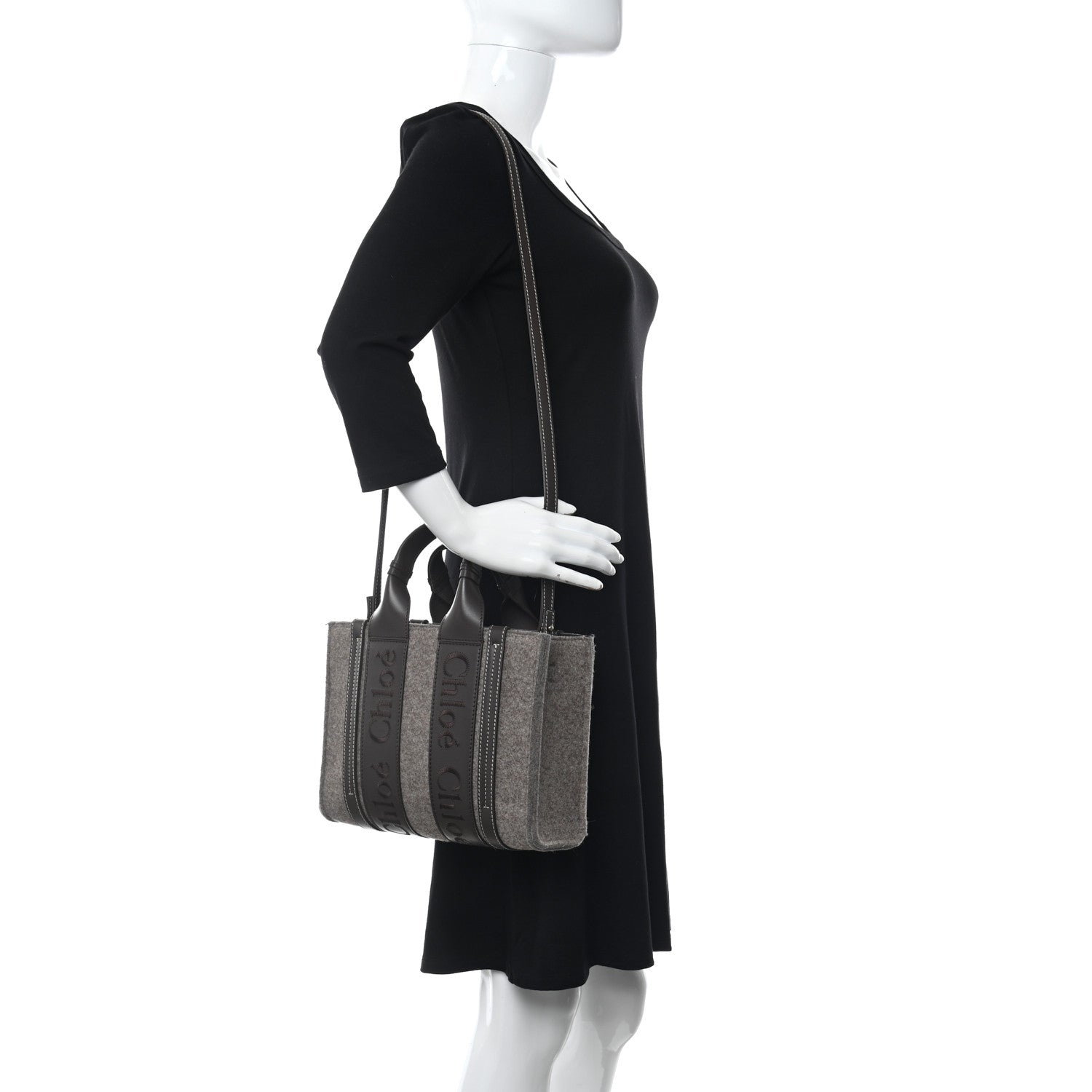 Chloe Felt Calfskin Small Woody Ribbon Tote With Strap Deep Beige 2 of 12