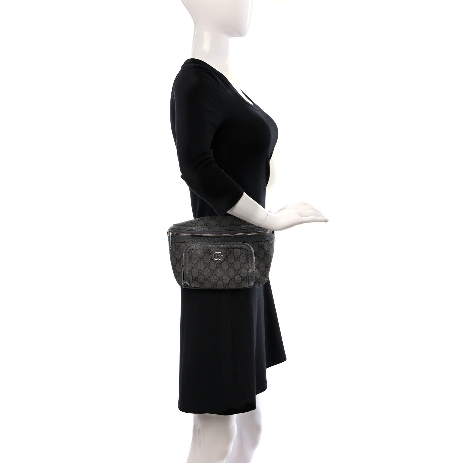 Gucci GG Supreme Monogram Textured Dollar Calfskin Ophidia Belt Bag Grey Black Graphite Grey 2 of 8