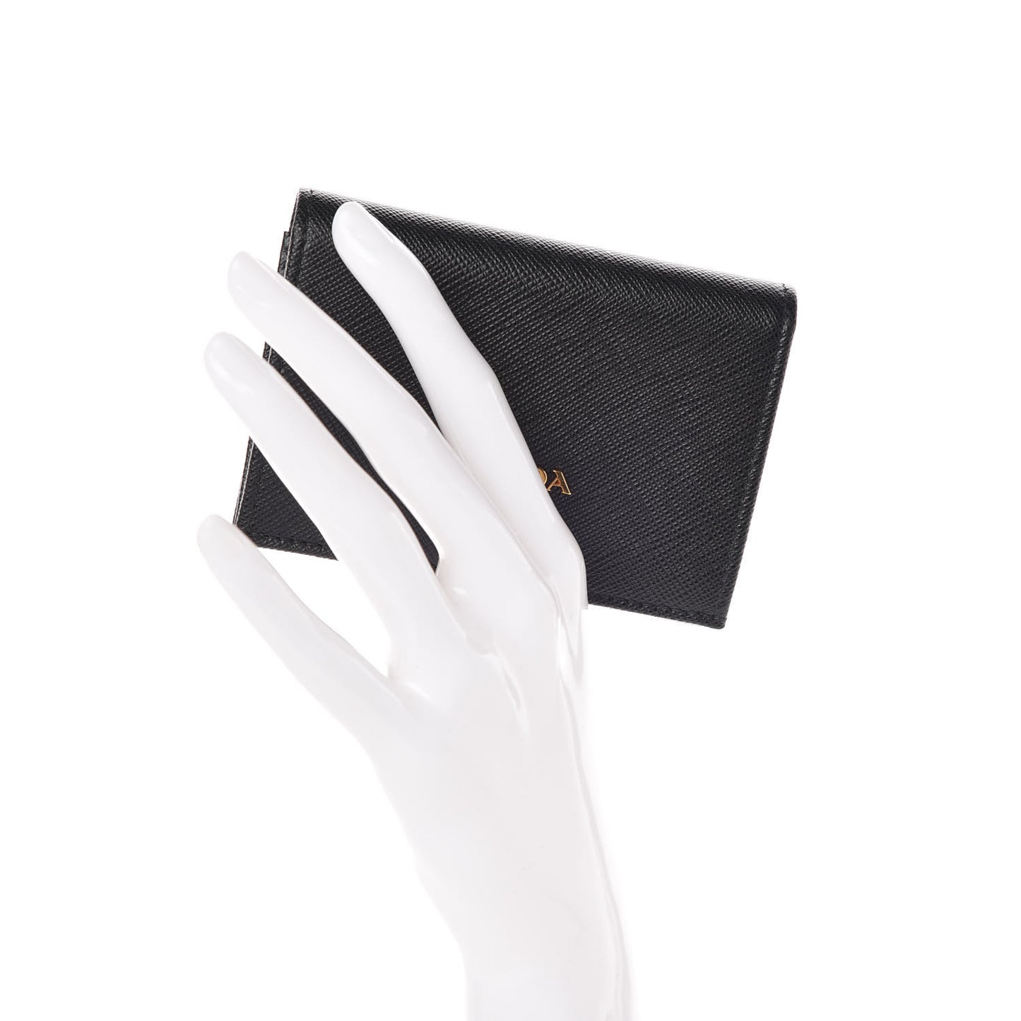Saffiano Metal Bi-Fold Card Holder Wallet Black