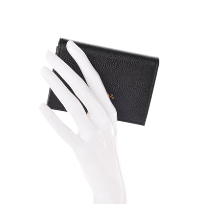 Prada Saffiano Metal Bi-Fold Card Holder Wallet Black 2 of 8