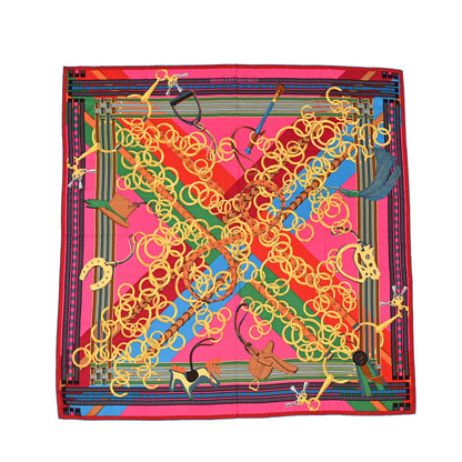 Hermes Cashmere Silk Brides Et Gris Shawl 140 Rose Vif Cobalt Vert 1 of 8