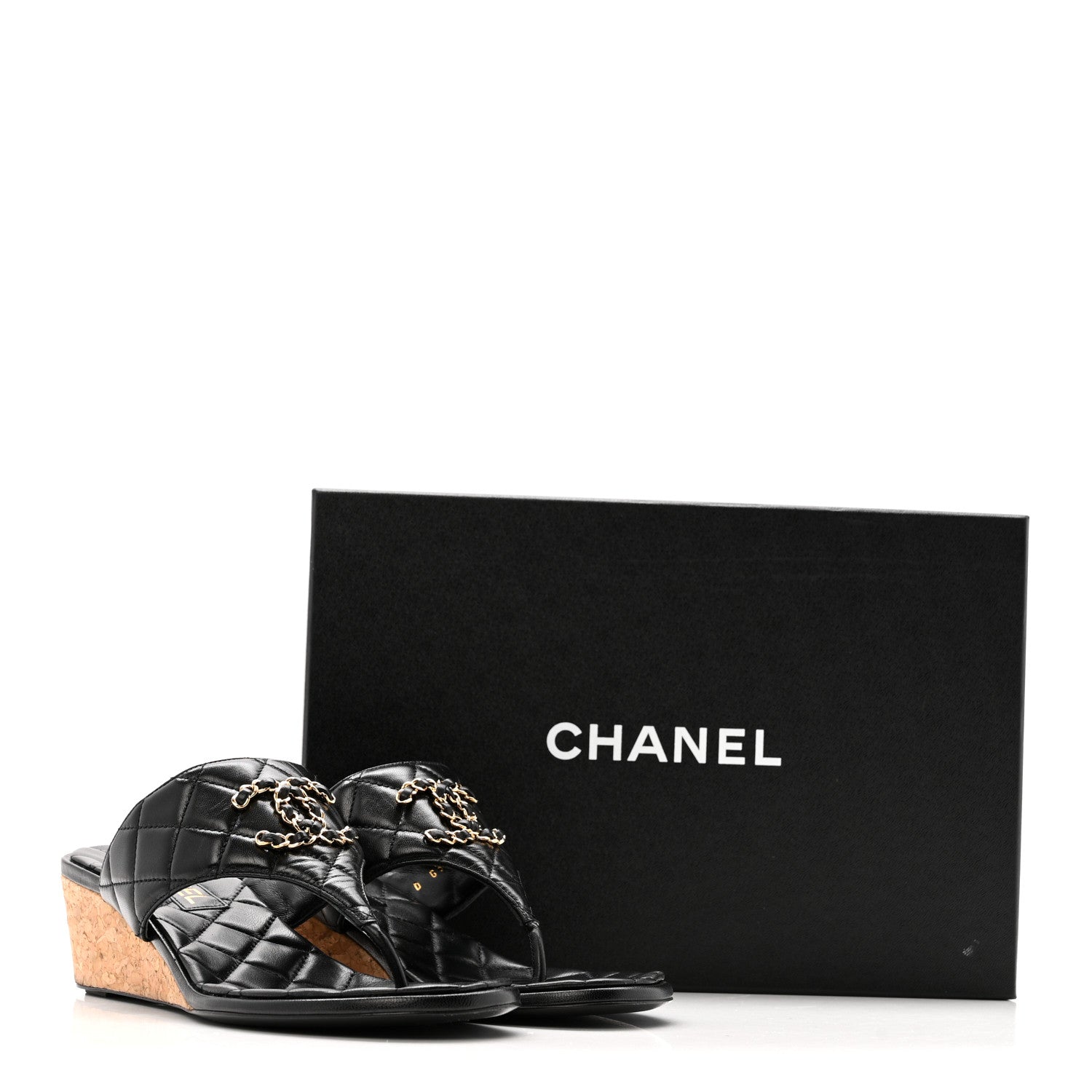 Chanel Shiny Goatskin Cork CC Wedge Sandals 37.5 Black 11 of 11