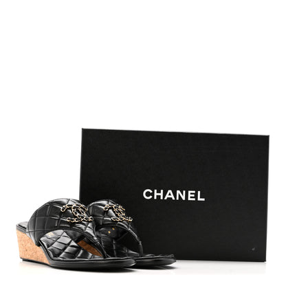 Chanel Shiny Goatskin Cork CC Wedge Sandals 37.5 Black 11 of 11