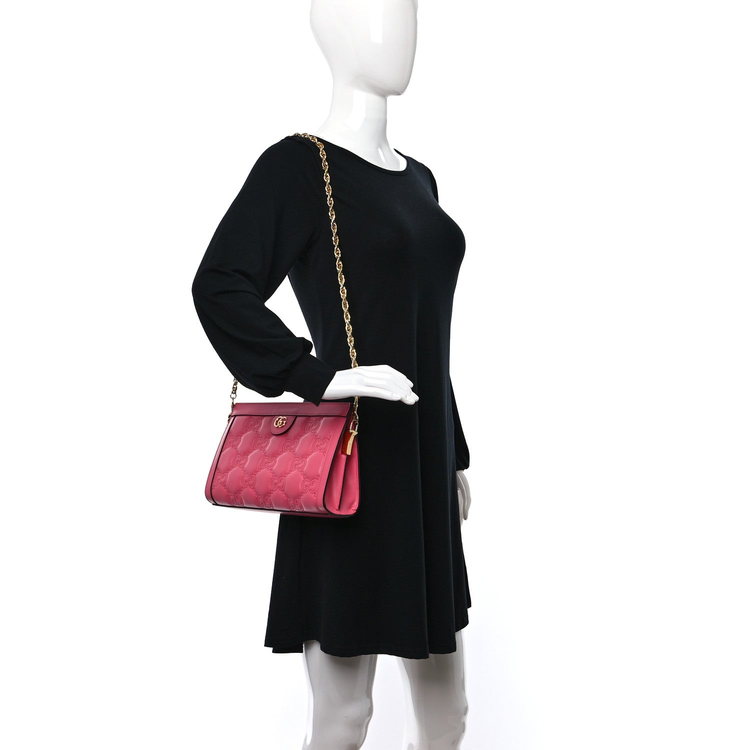 Gucci Calfskin GG Matelasse Small Slim Chain Shoulder Bag Rhodamine Pink Natural 2 of 10