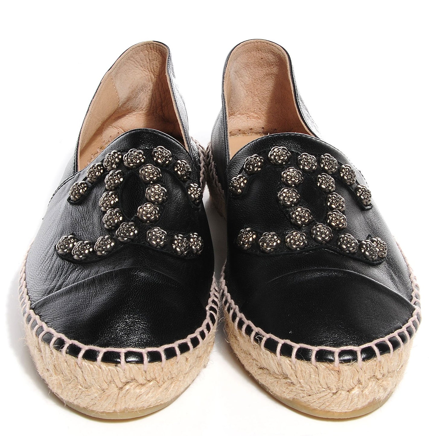 Lambskin Camellia CC Stud Espadrilles 37 Black