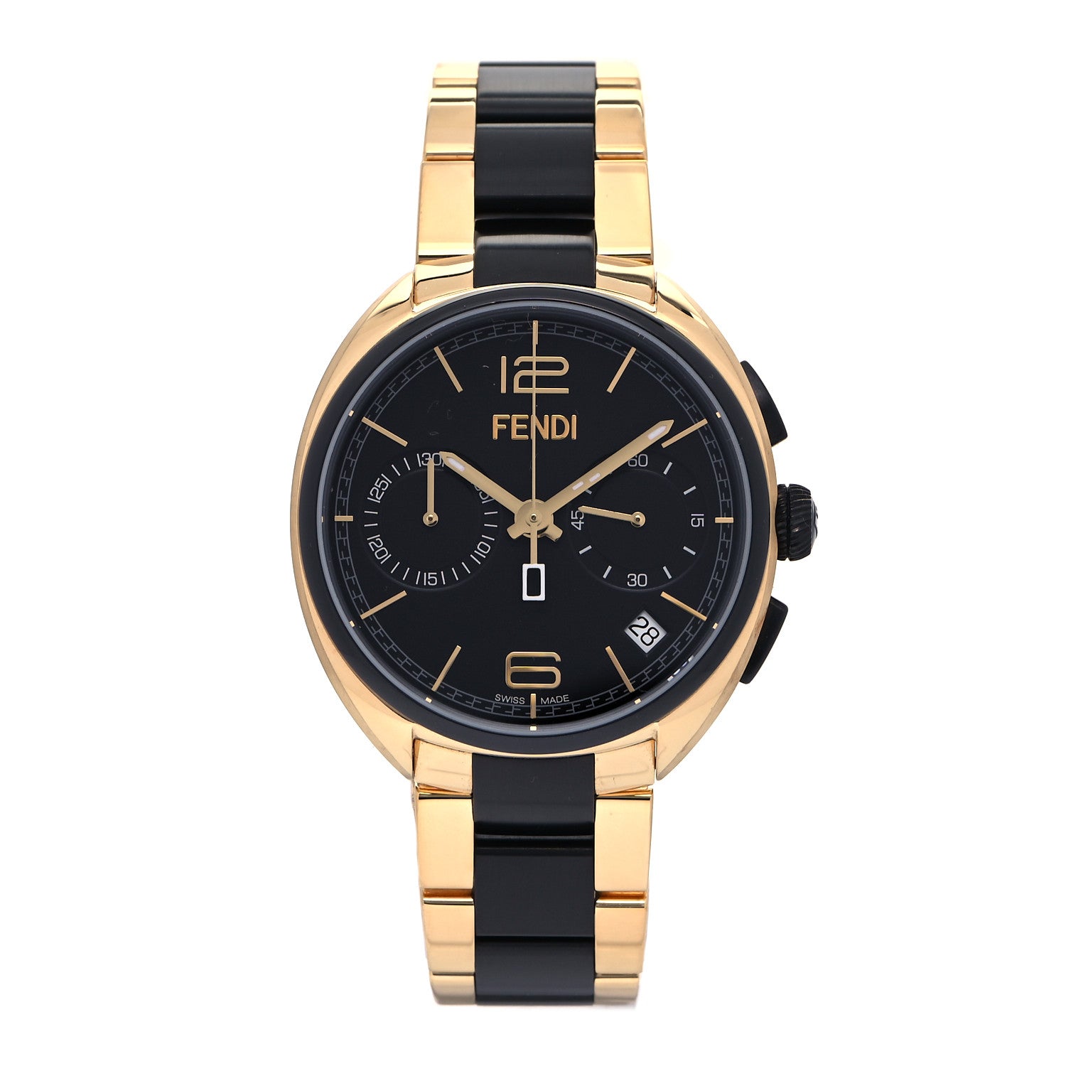 Fendi Stainless Steel 40mm Momento Chronograph Two Tone Quartz Watch Black 1 of 7