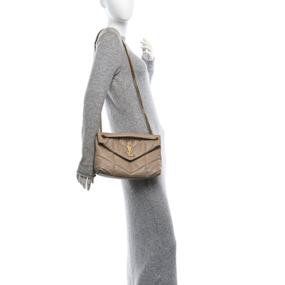 Saint Laurent Lambskin Quilted Small Loulou Puffer Monogram Chain Satchel Dark Beige 2 of 10